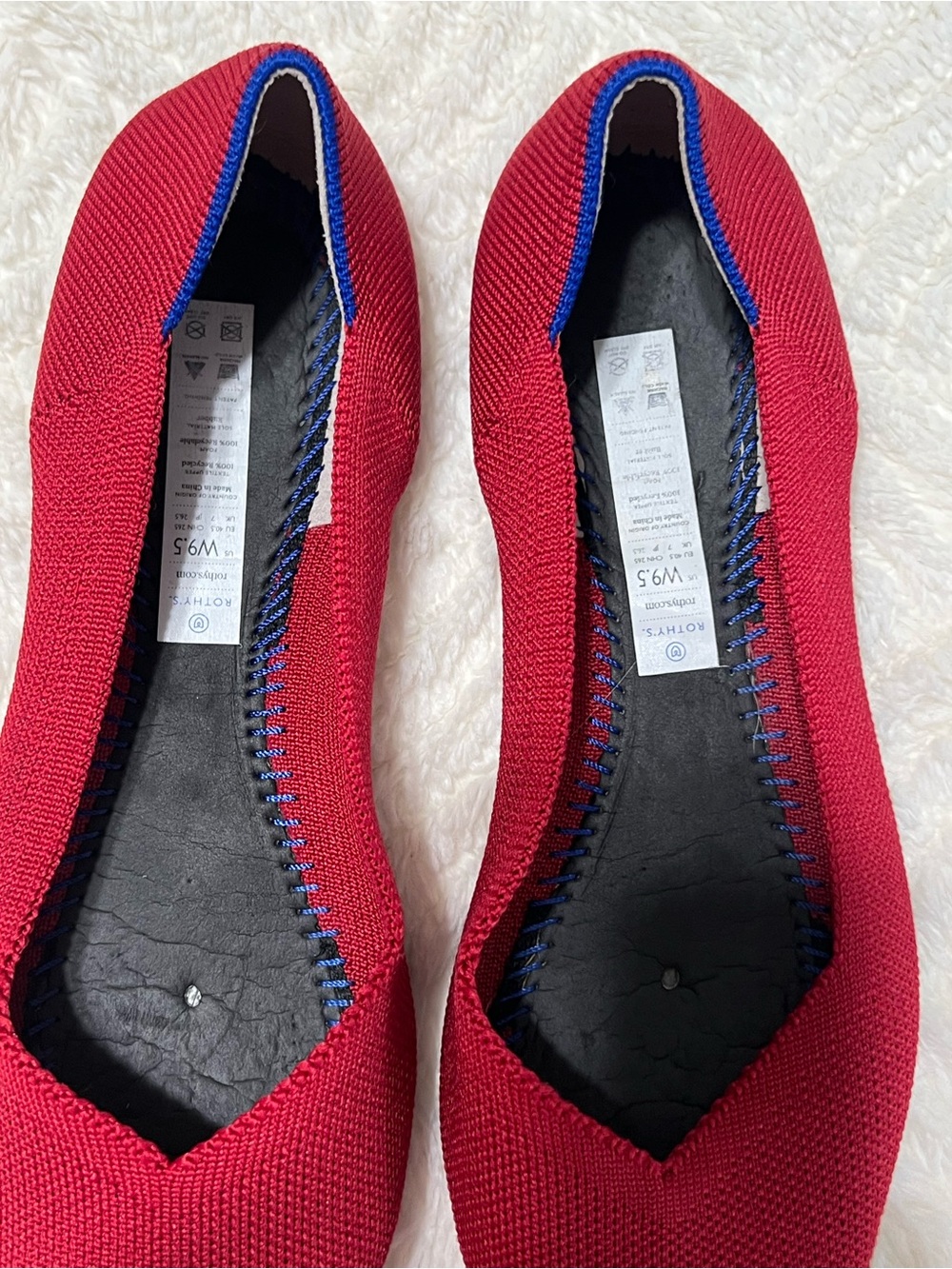 Rothy’s The Point Flats Women’s 9.5 Red Blue Knit Pointed Toe Washable - Picture 2 of 11